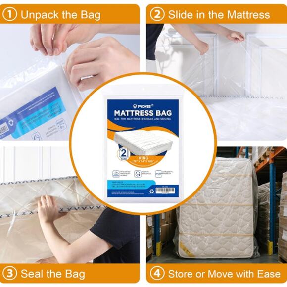 King/Cal King Mattress Bag for Moving and Storage, Clear Plastic Cover- 2 Pack - Picture 3 of 6